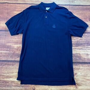 Izod Polo Shirt Men's Medium Short Sleeve Navy Blue Logo 100% Cotton